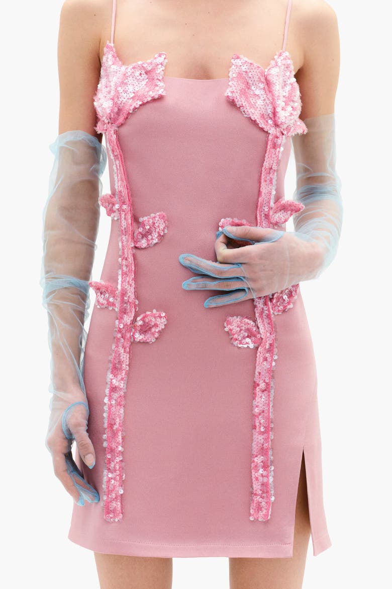Floral Sequin Appliques Mini Dress, Alternate, color, Peony Pink
