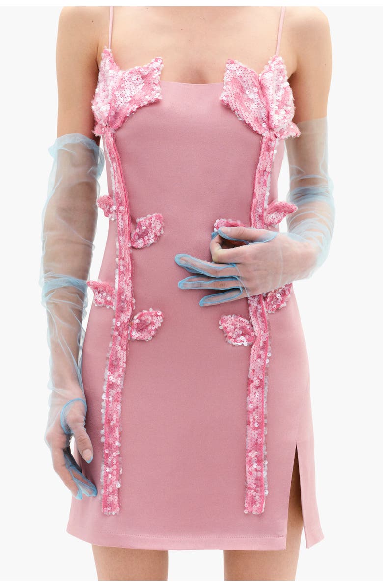 Malva Florea Floral Sequin Appliqus Mini Dress, Alternate, color, Peony Pink