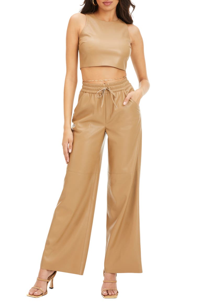 Faux Leather Wide Leg Pants, Alternate, color, WARM CARMEL003