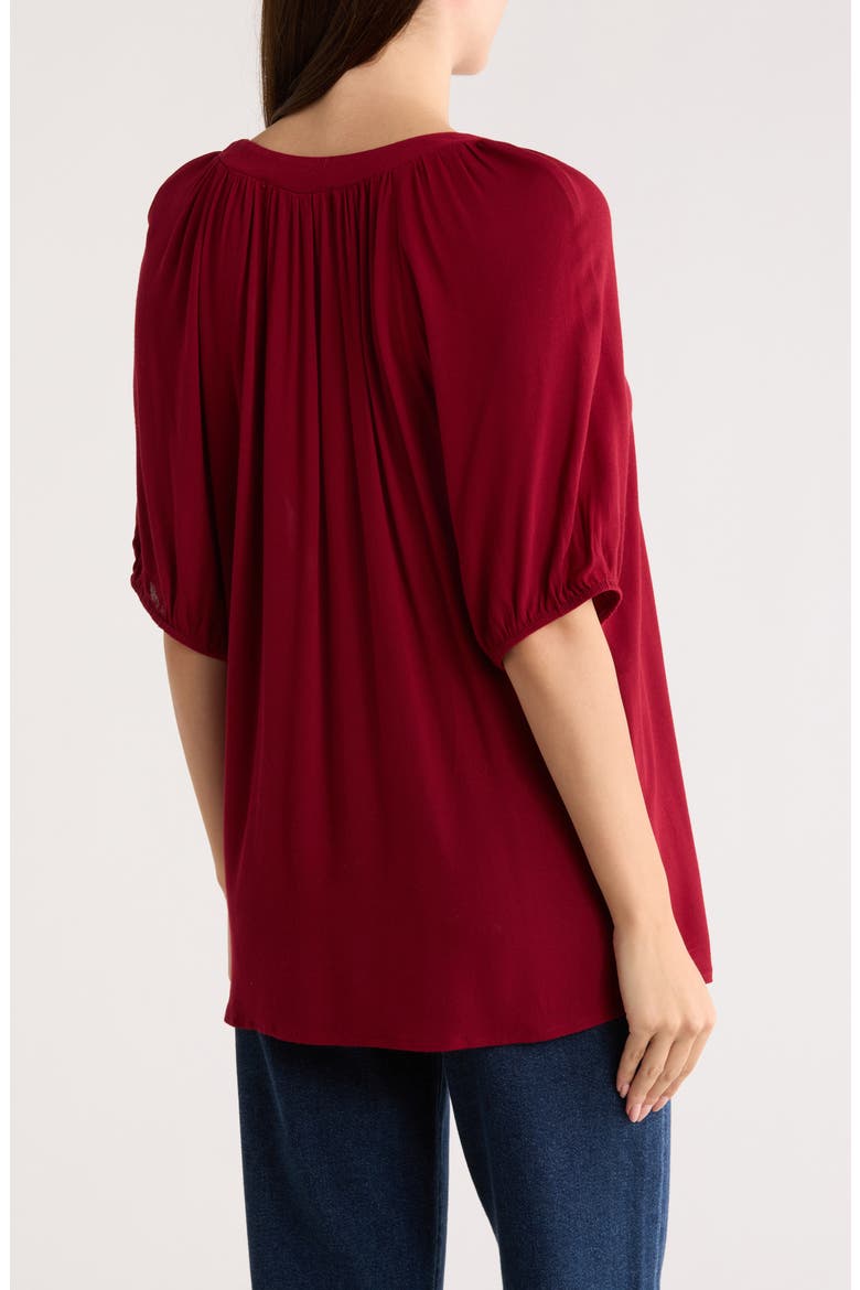 Raglan Sleeve Tie Neck Top, Alternate, color, CABERNET