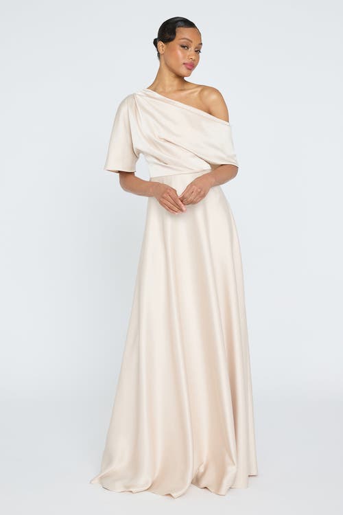 Theia Alessandra Asymmetrical Gown In Neutral