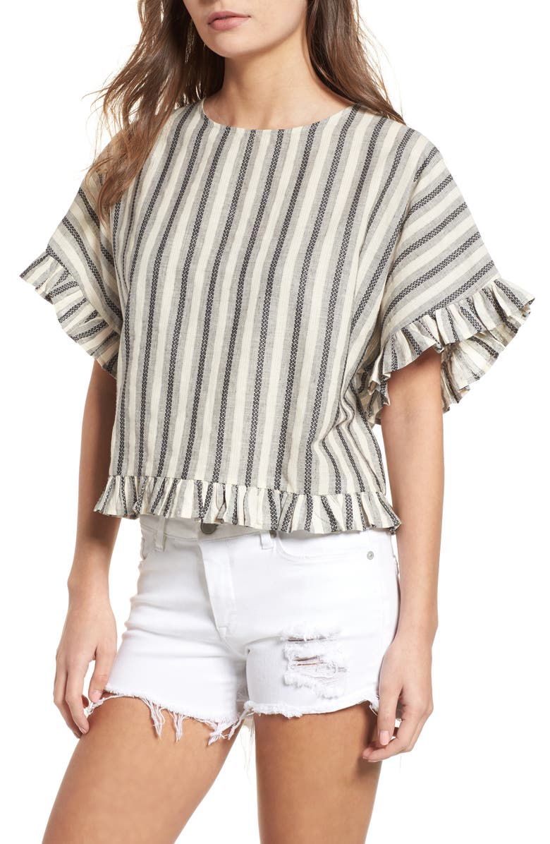 BP. Stripe Ruffle Trim Top, Main, color, 