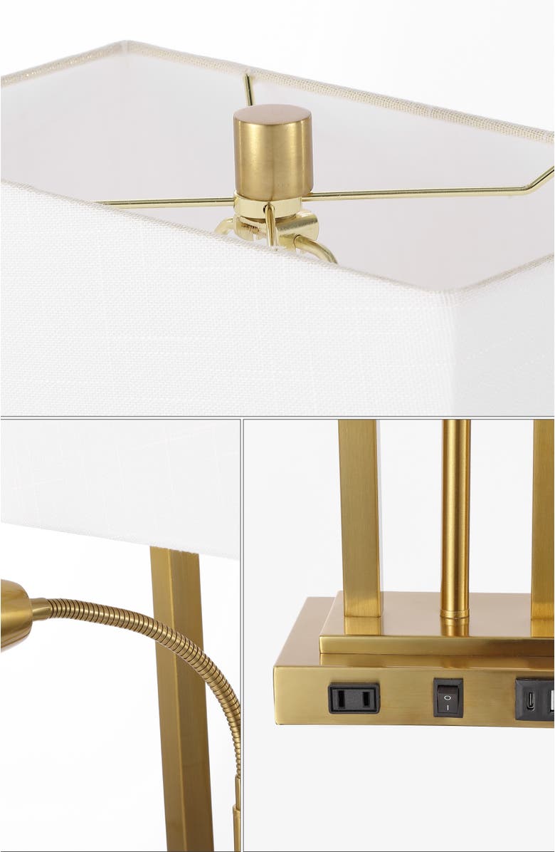 JONATHAN Y Blaire 23.75" 2-Light Modern Farmhouse Metal LED Table Lamp with USB Charging port, Alternate, color, Brass Gold