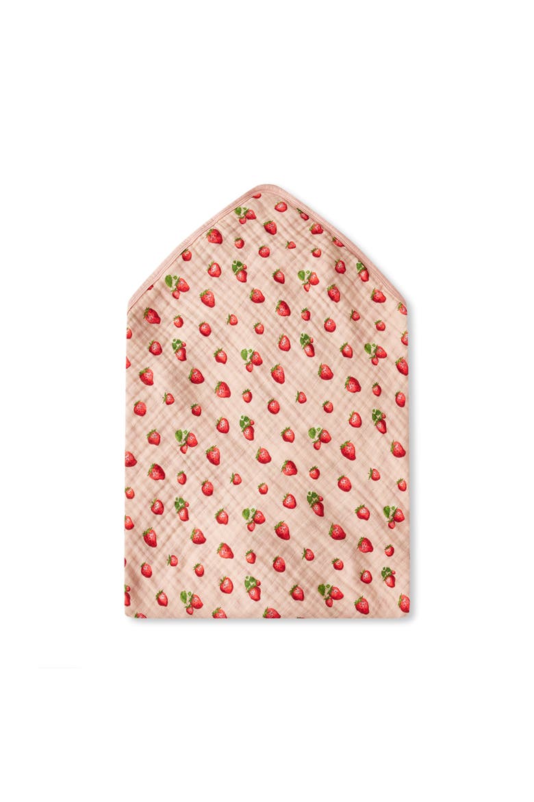 Organic Cotton Hooded Swaddle, Alternate, color, Strawberry
