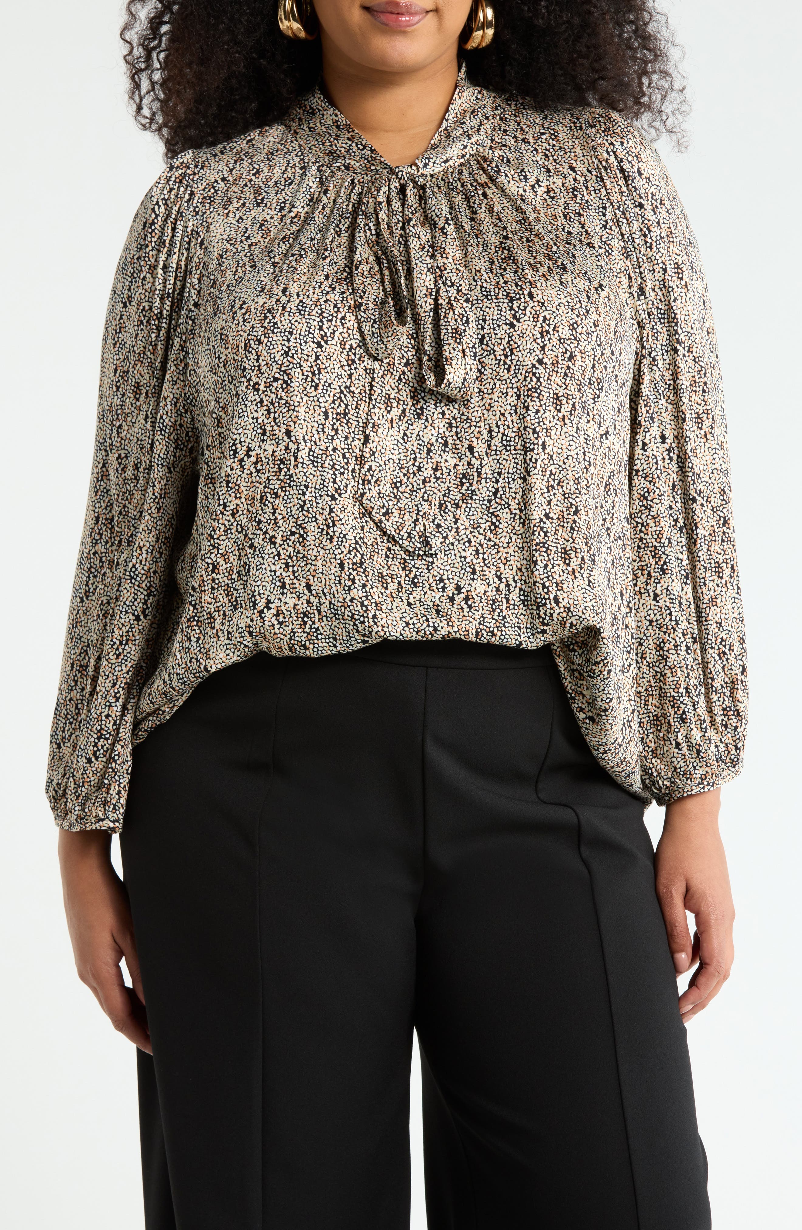 Renee C Tie Neck Long Sleeve Top