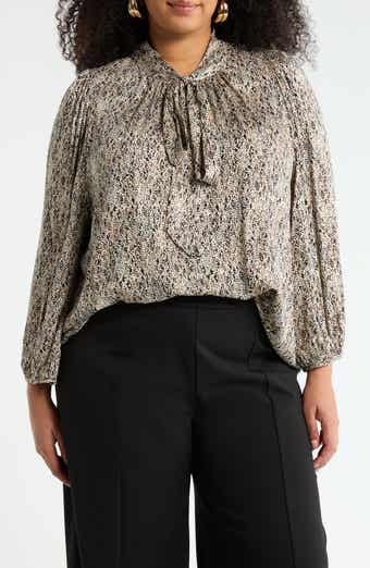Renee C Tie Neck Long Sleeve Top