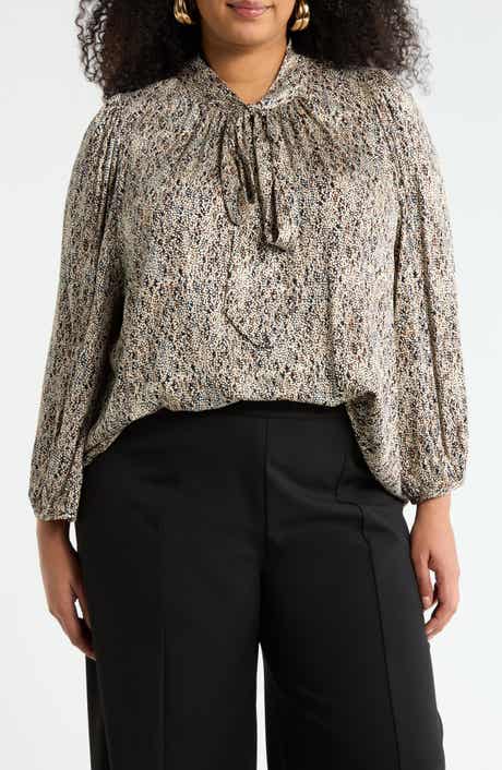 Renee C Tie Neck Long Sleeve Top
