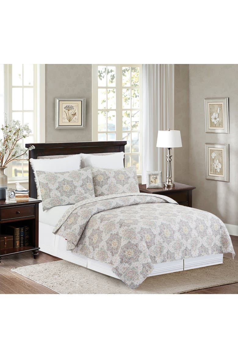 Elaina Cotton Quilt Set - Reversible and Machine Washable, Alternate, color, Grey