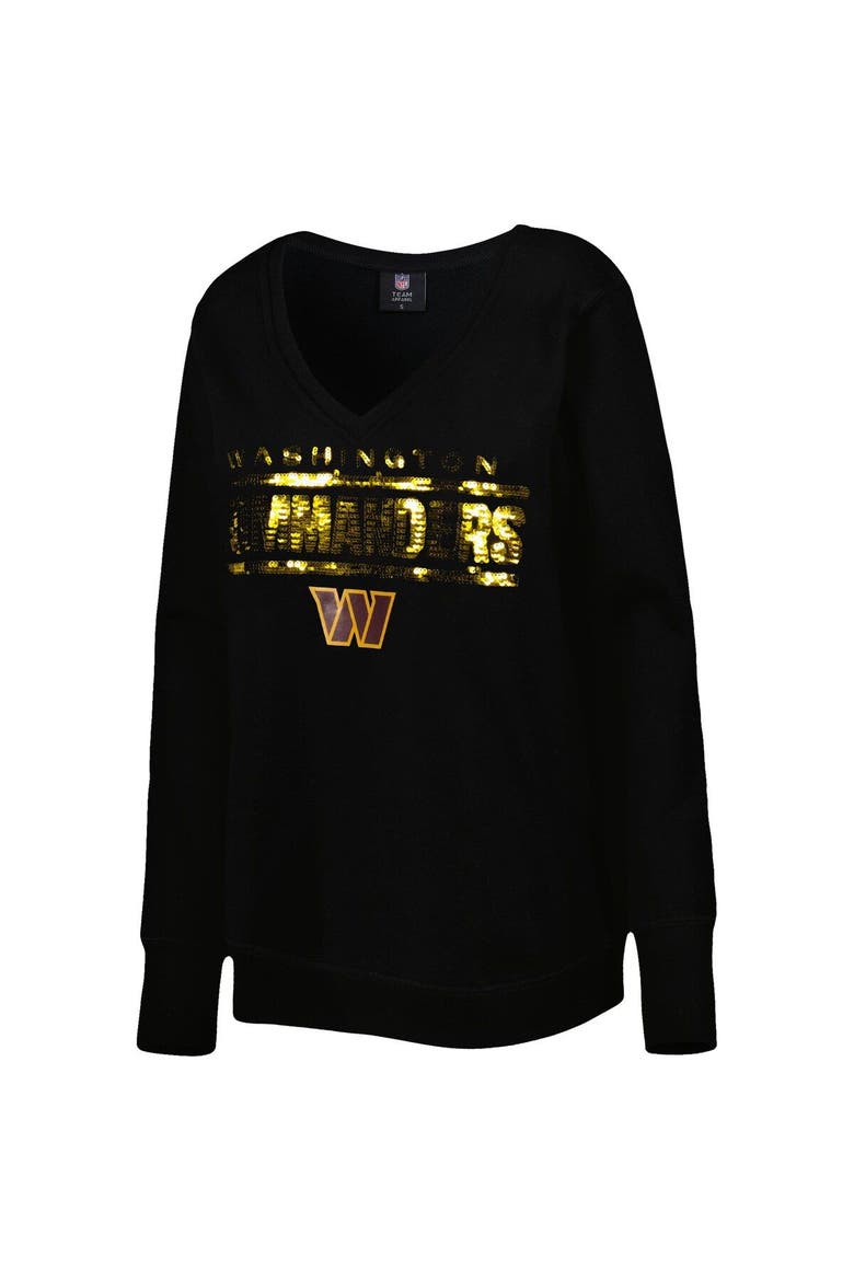 Women's Cuce Black Washington Commanders Sequin Logo V-Neck Pullover Sweatshirt, Alternate, color, Black