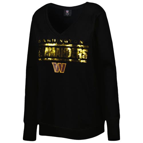 Cuce Black Washington Commanders Sequin Logo V-neck Pullover Sweatshirt In Black