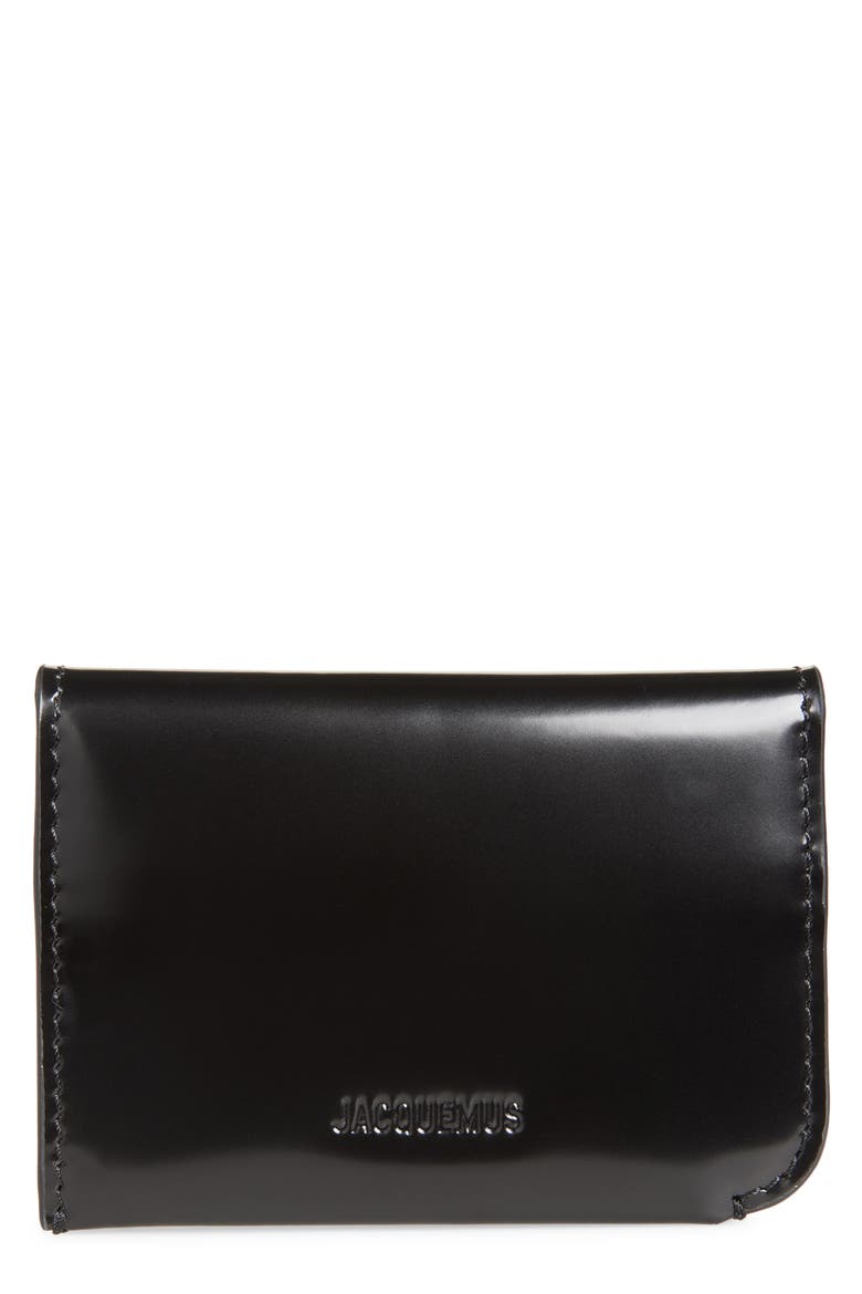 Le Porte Curvo Leather Card Holder, Main, color, BLACK 990