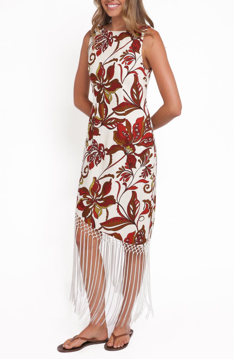 Petal & Pup Aquarius Floral Fring Trim Dress, Alternate, color, Brown Floral