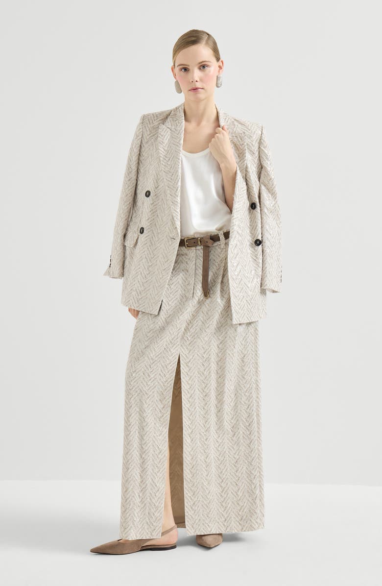 Brunello Cucinelli Dazzling chevron embroidery blazer, Alternate, color, Beige