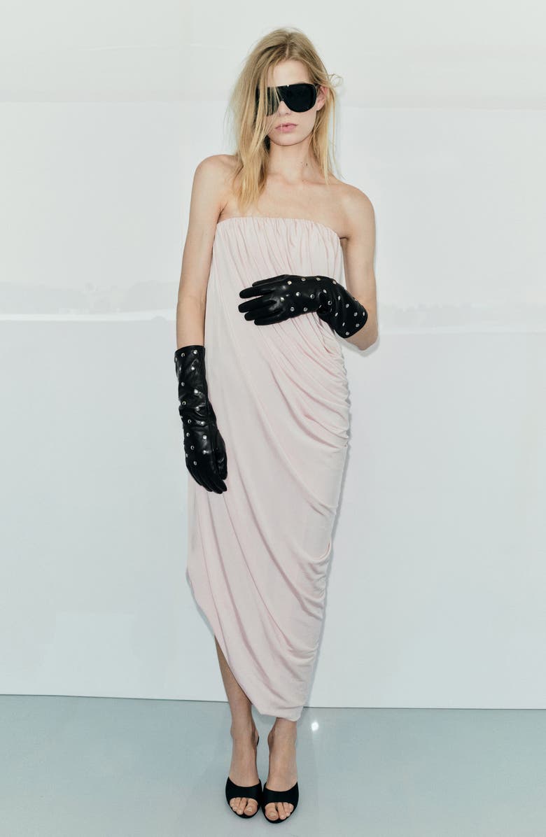 MANGO Studded Leather Gloves, Alternate, color, Black