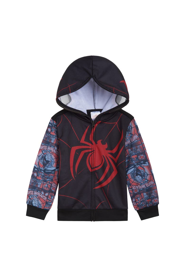 Spider-Verse Miles Morales Cosplay Fleece Zip-Up Hoodie, Alternate, color, Black Miles Morales