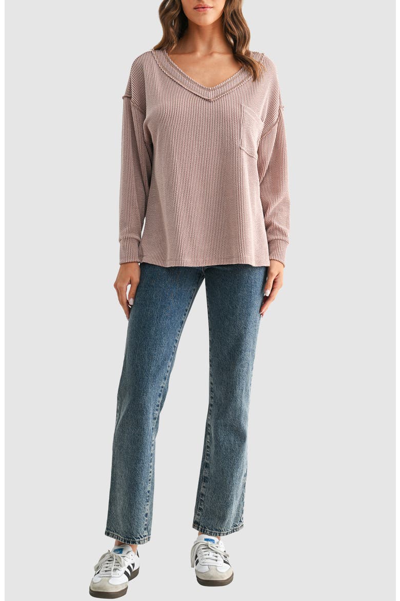 Rib Knit Pocket Sweater, Alternate, color, TOFFEE