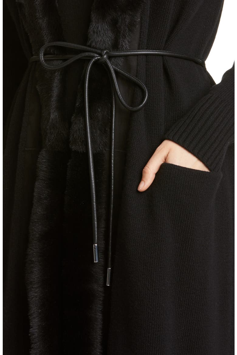 Wool & Cashmere Cardigan with Genuine Shearling Trim, Alternate, color, BLACK