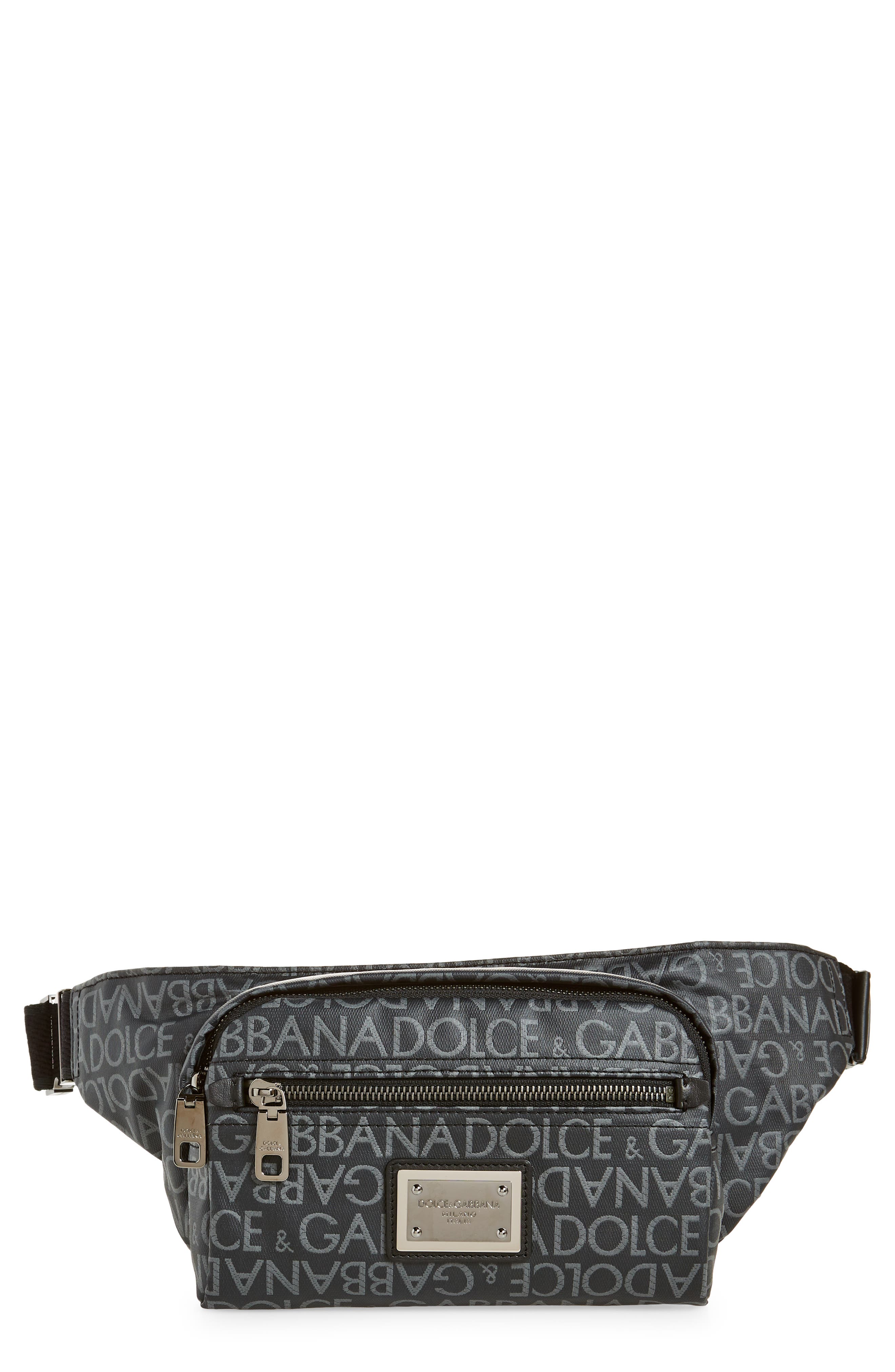 Dolce&Gabbana Logo Print Canvas Belt Bag, Main, color, Black/ Grey