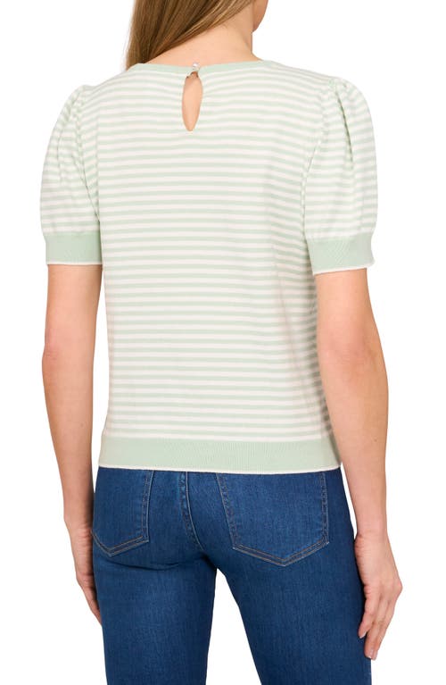 Cece Stripe Short Sleeve Sweater In Slit Green