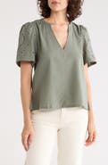 Splendid Eyelet Split Neck Top