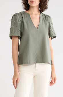 Eyelet Split Neck Top