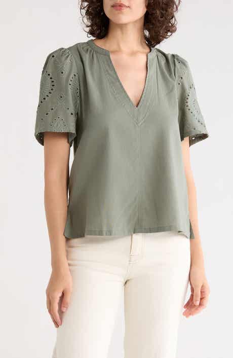 Eyelet Split Neck Top