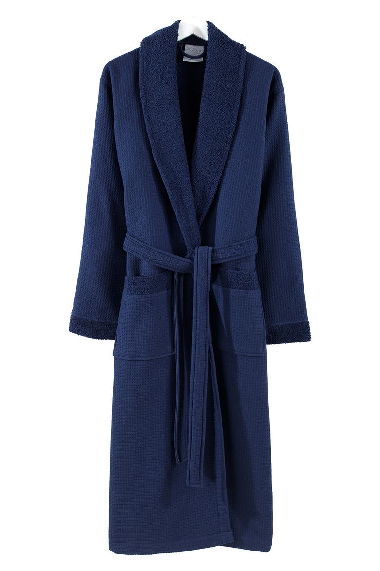 Shawl Waffle Turkish Cotton Bathrobe, Alternate, color, NAVY