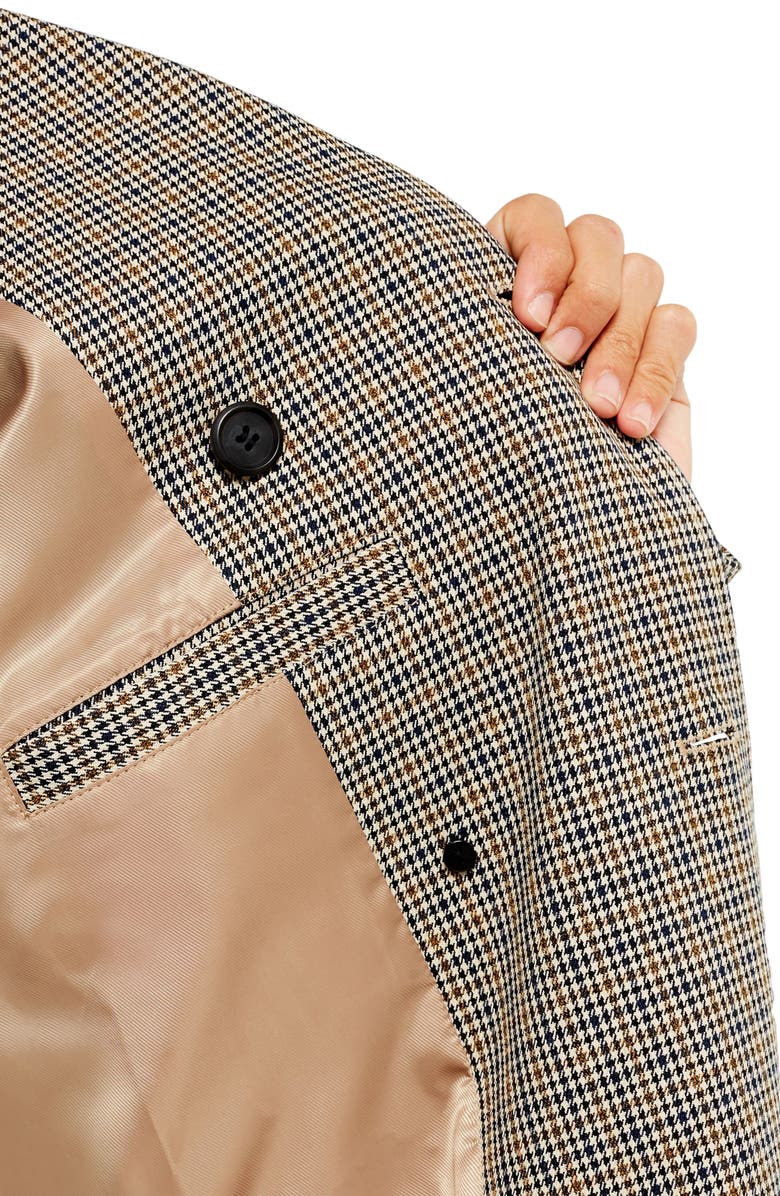 Topman Houndstooth Double Breasted Trench Coat, Alternate, color, 