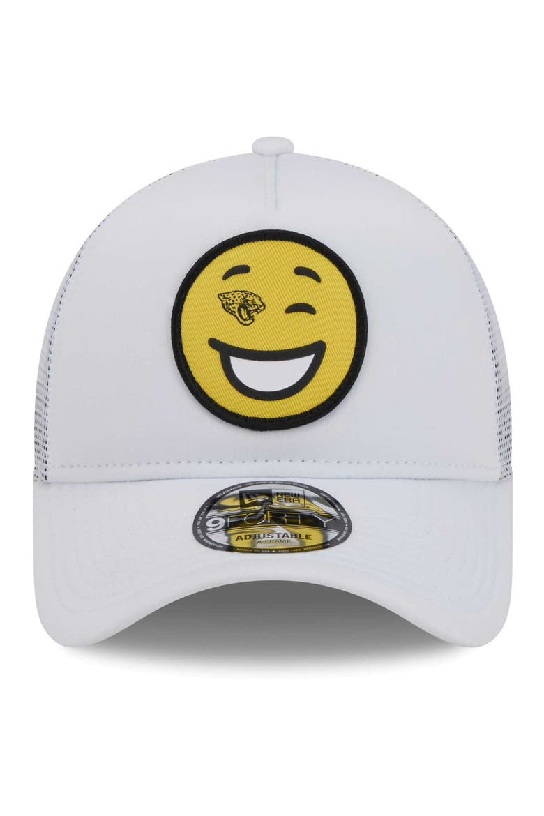 Men's New Era White Jacksonville Jaguars Happy A-Frame Trucker 9FORTY Snapback Hat, Alternate, color, White