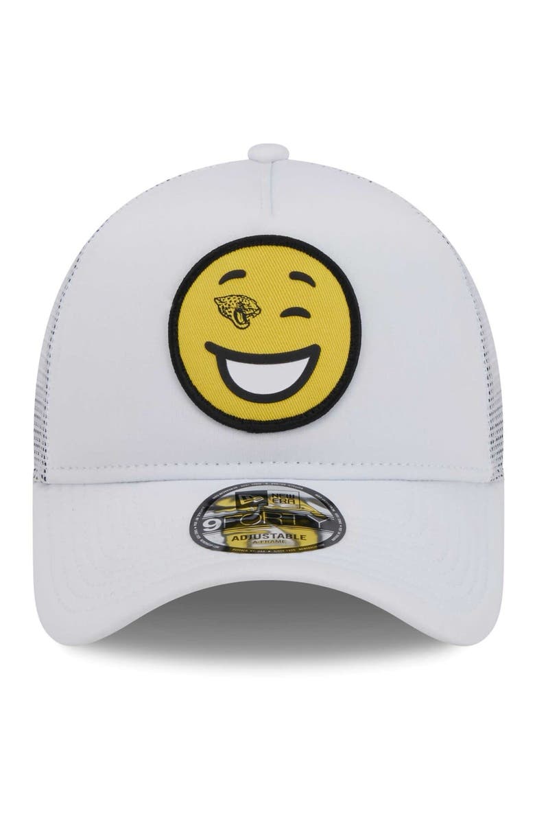 New Era Men's New Era White Jacksonville Jaguars Happy A-Frame Trucker 9FORTY Snapback Hat, Alternate, color, White