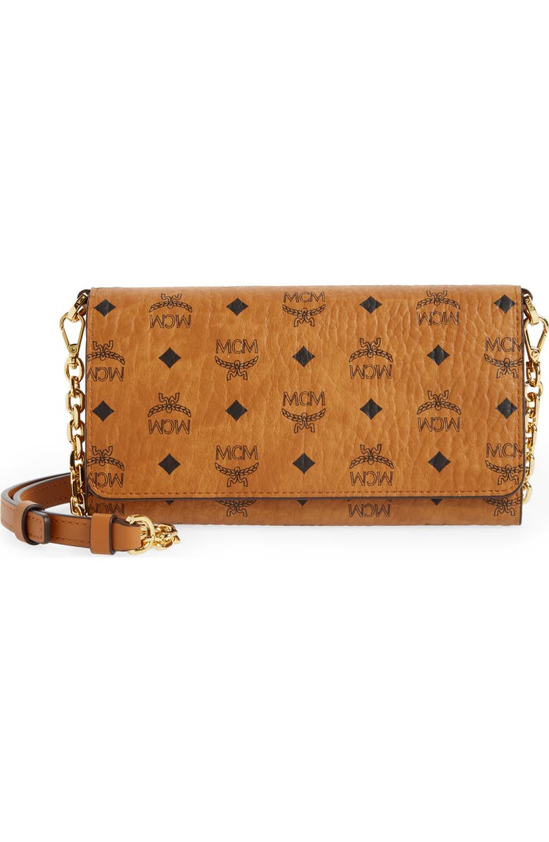 MCM Visetos Coated Canvas Crossbody Wallet, Main, color, Cognac