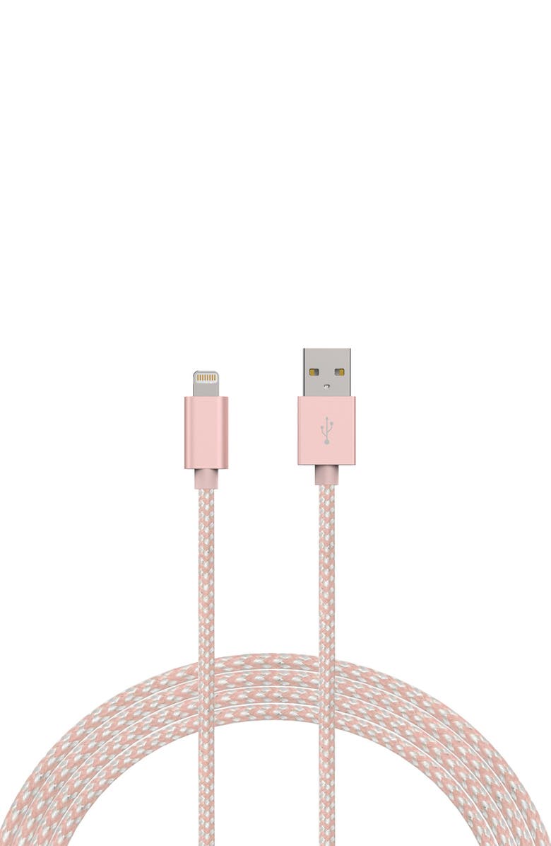 The Posh Tech POSH TECH MFI Certified Rose Gold Braided Lightning to USB Charge & Sync Cable for iPhone - 6ft., Main, color, Rose Gold With White