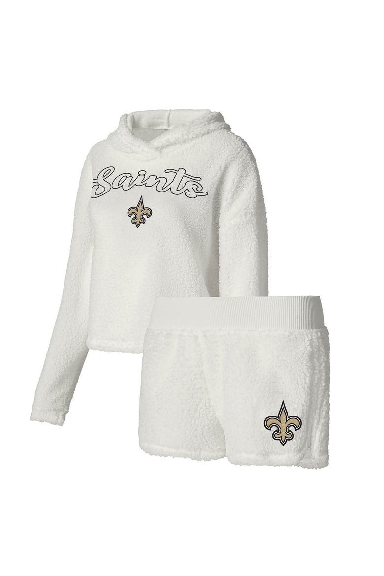 Women's Concepts Sport  White New Orleans Saints Fluffy Pullover Sweatshirt & Shorts Sleep Set, Main, color, White