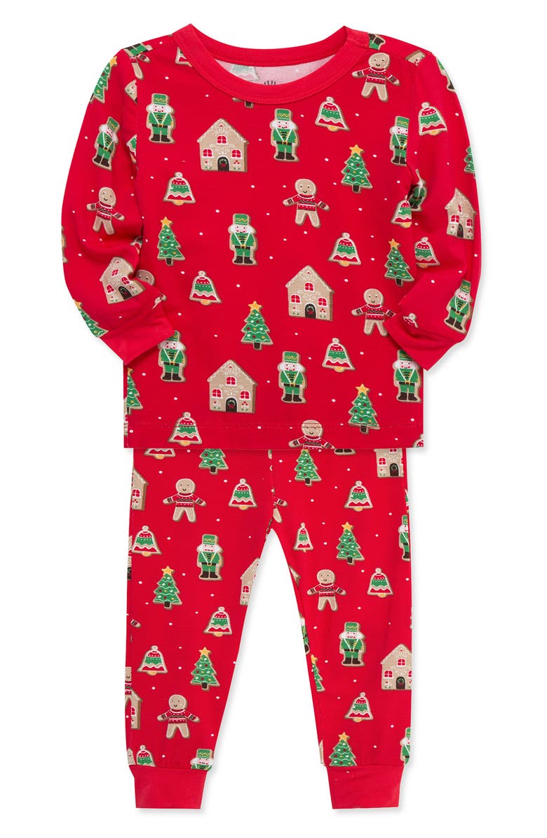 Little Me Gingerbread Holiday Stretch Viscose 2-Piece Pajama Set, Alternate, color, Red