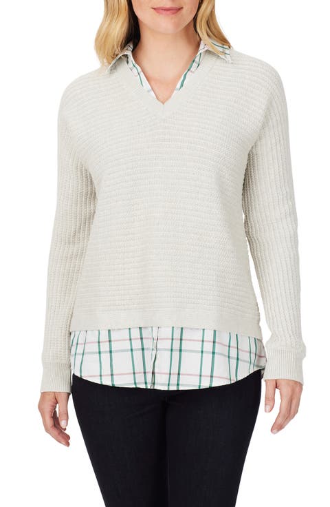 Layered Plaid Trim Cotton Sweater