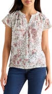 Lucky Brand Floral Split Neck Cotton Blend T-Shirt