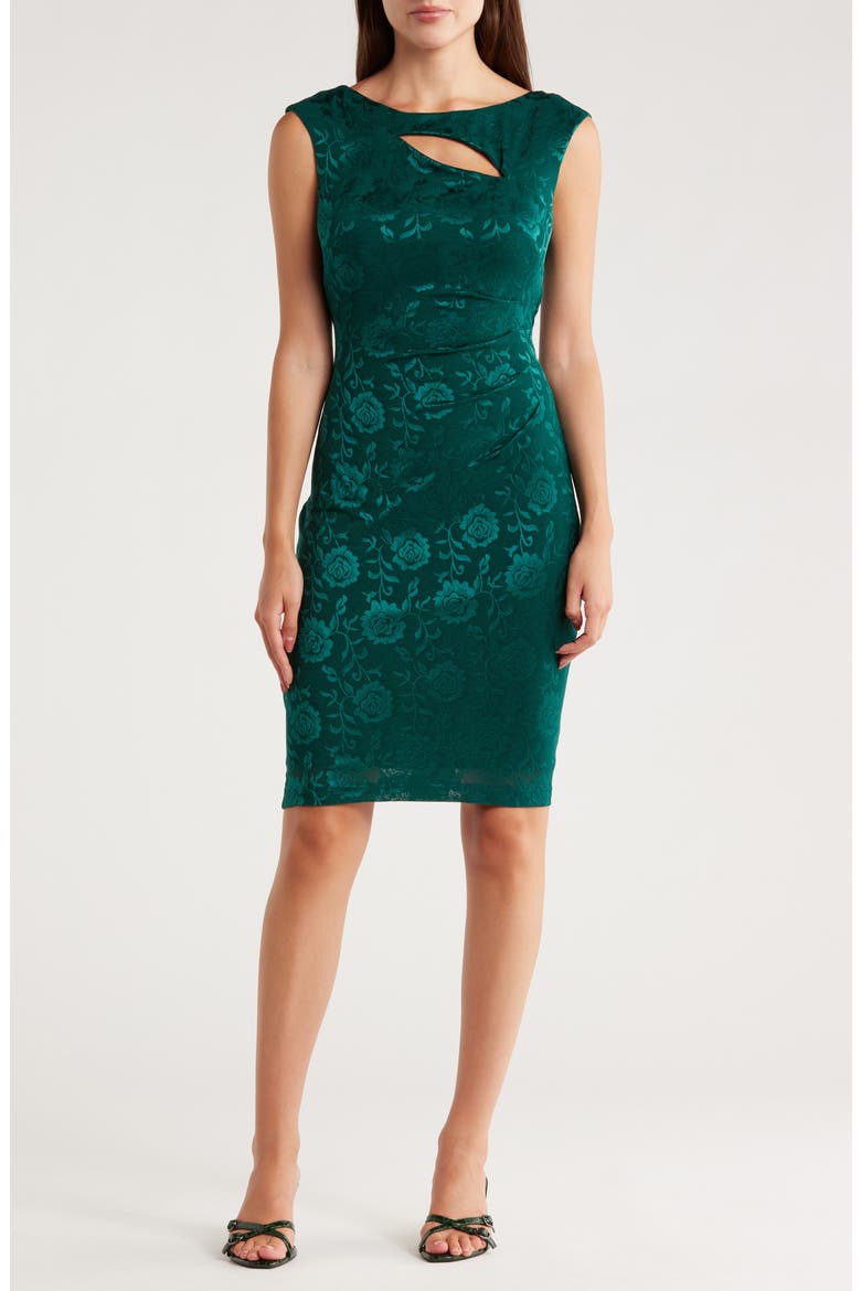 Cutout Floral Jacquard Dress, Main, color, HUNTER