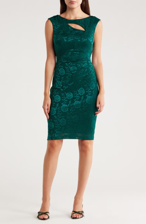 Cutout Floral Jacquard Dress