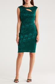 Connected Apparel Cutout Floral Jacquard Dress