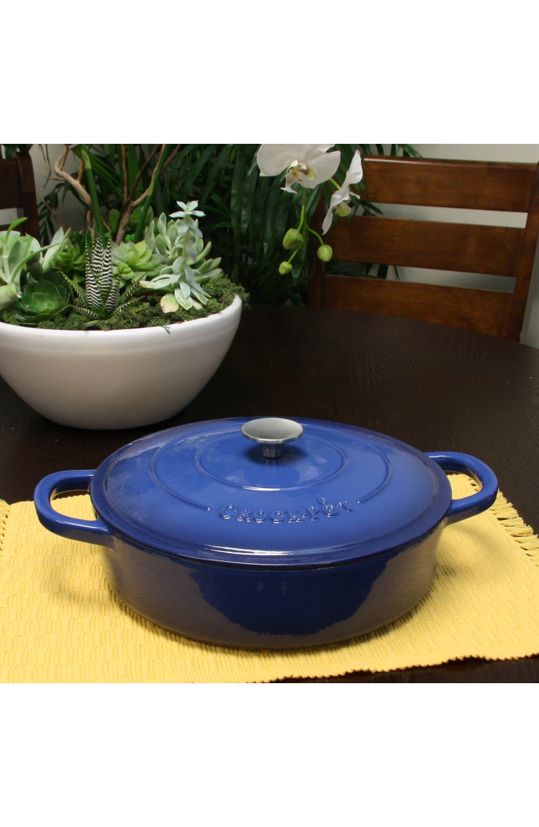 Crock-pot Enameled 5 Quart Cast Iron Round Braiser Pan with Self Basting Lid, Alternate, color, Blue