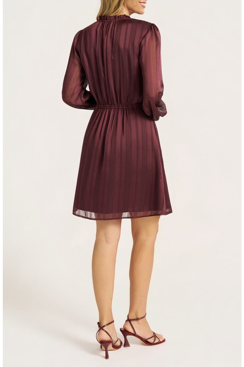 Metallic Stripe Ruffle Neck Fit & Flare Dress, Alternate, color, LICORICE
