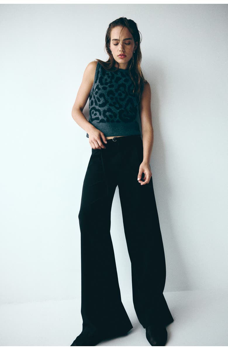 H&M Belted Tailored Trousers, Alternate, color, Black