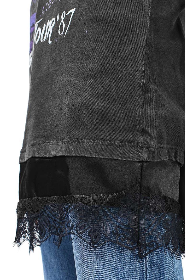 Lace Hem Graphic Tee, Alternate, color, WASHED BLACK MULTI