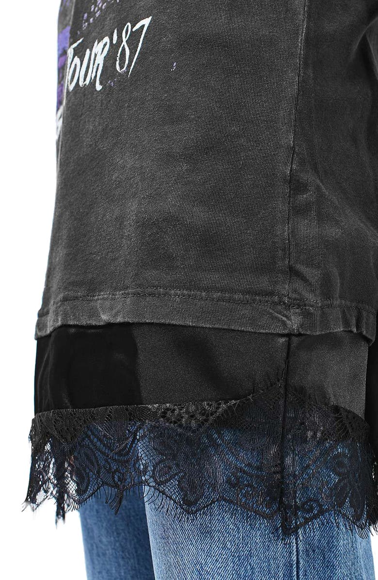 Topshop Lace Hem Graphic Tee, Alternate, color, 