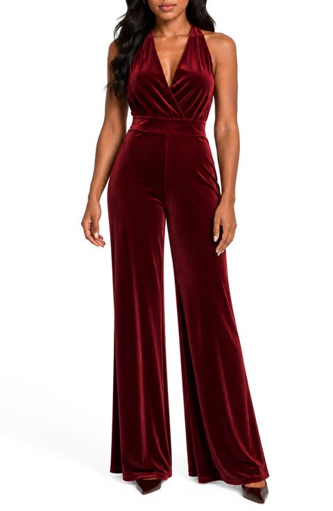 Ruby Halter Neck Velvet Jumpsuit