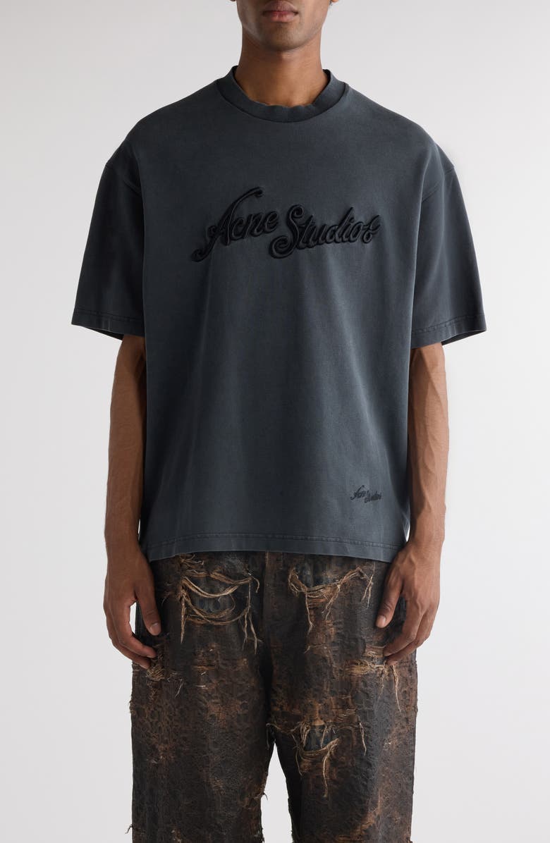 Acne Studios Tourist Logo Embroidered Cotton T-Shirt, Main, color, Faded Black