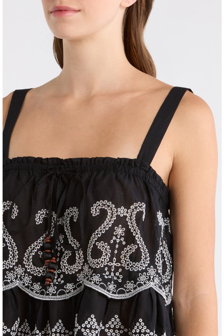 Leighton Crop Cotton Cover-Up Top, Alternate, color, BLACK / WHITE EYELET