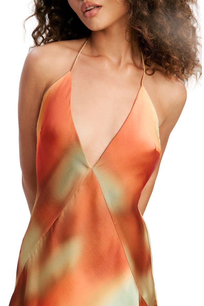 Lizbeth Abstract Sunrise Print Satin Maxi Dress, Alternate, color, SUNRISE ABSTRACT