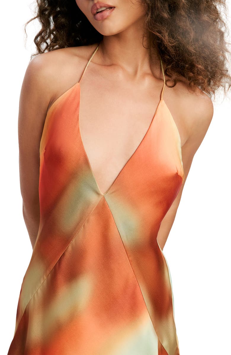 Bardot Lizbeth Abstract Sunrise Print Satin Maxi Dress, Alternate, color, Sunrise Abstract