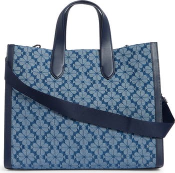 spade flower jacquard denim manhattan tote bag